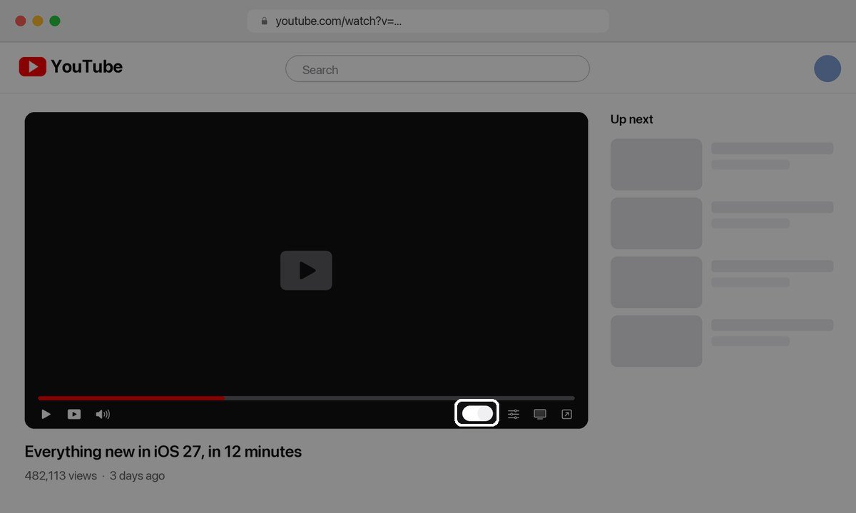 YouTube on a desktop browser with the Autoplay switch in the player controls