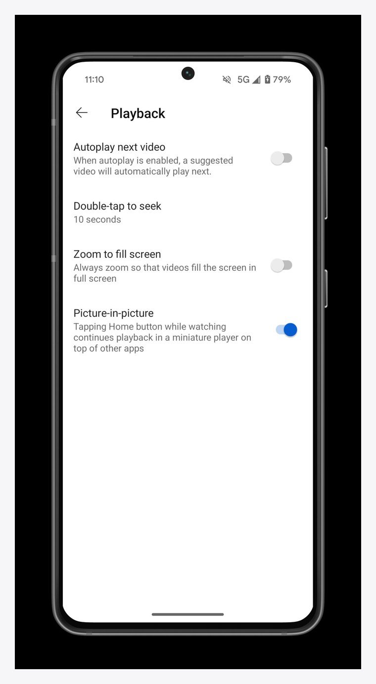 YouTube Playback settings with the Autoplay next video switch turned off