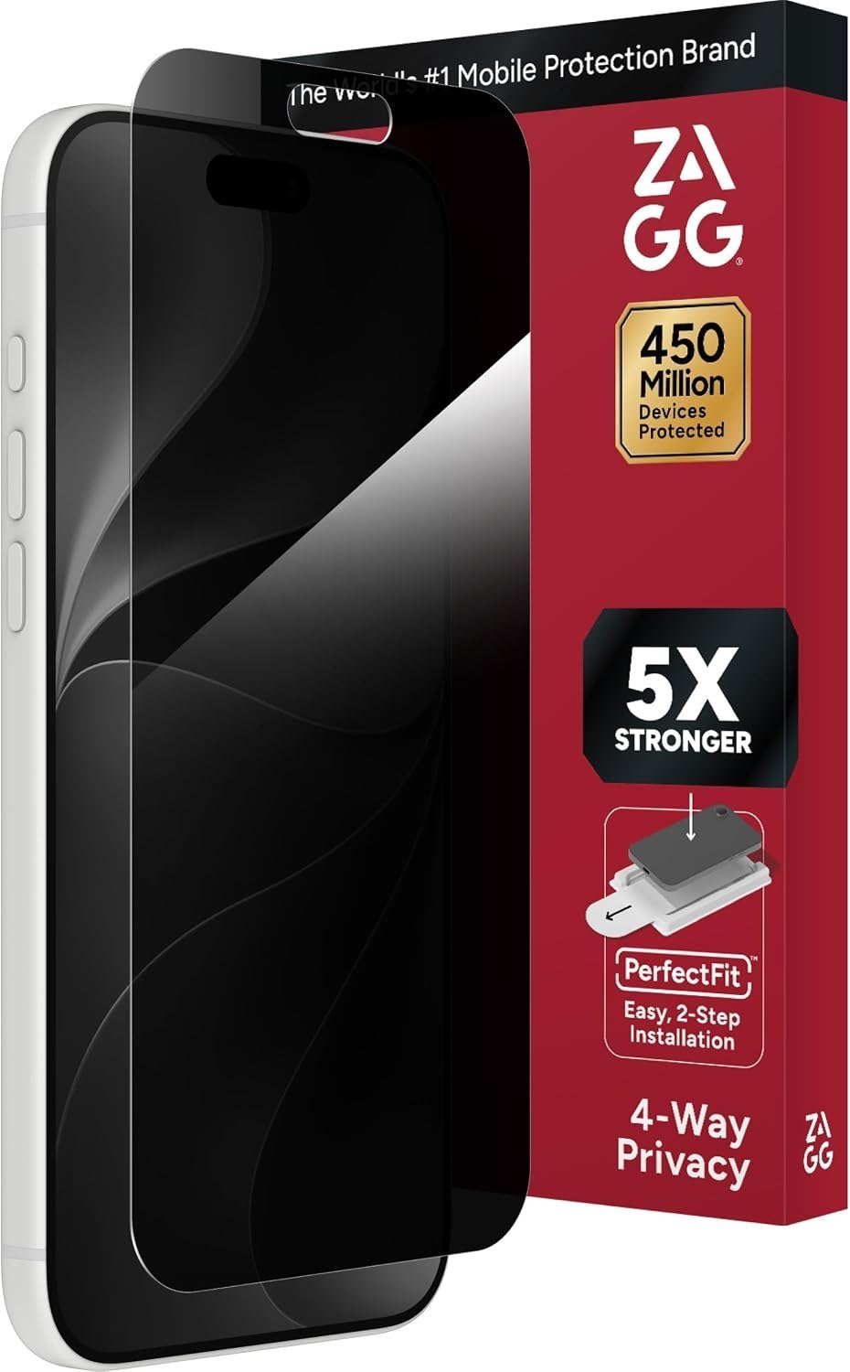 ZAGG XTR Privacy screen protector shown darkened from a side angle