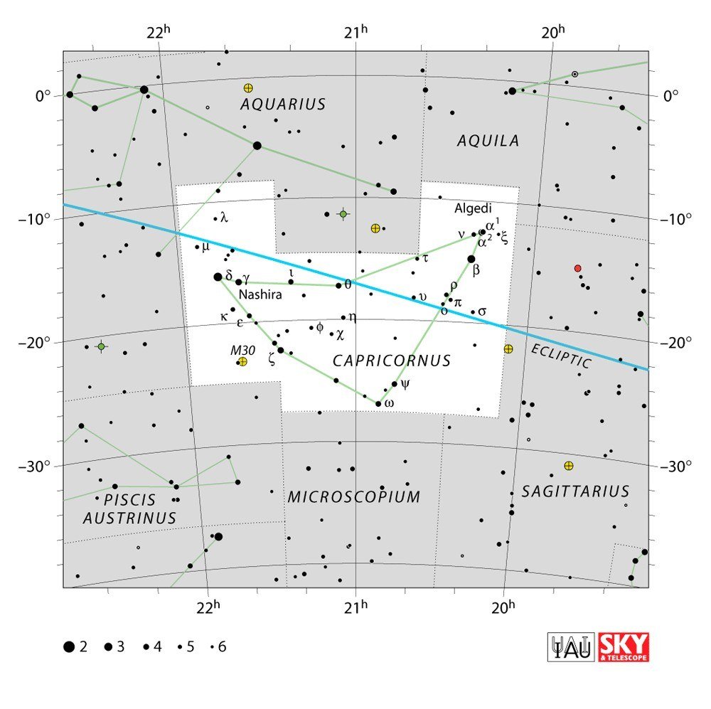 IAU chart of Capricornus with Algedi and Nashira