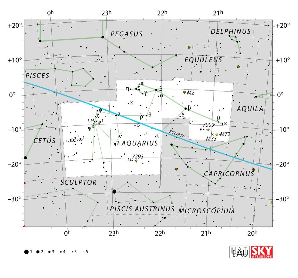 IAU chart of Aquarius and the ecliptic