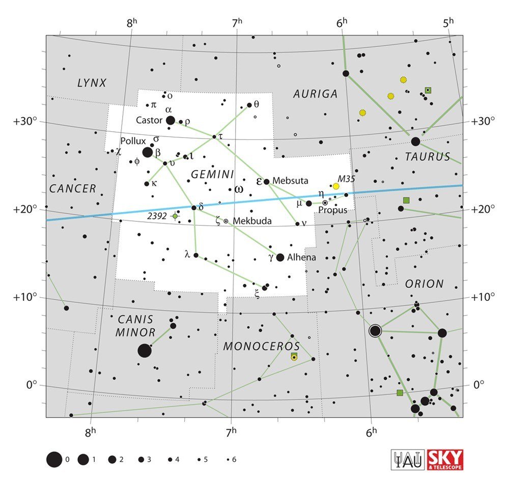 IAU chart of Gemini with Castor and Pollux