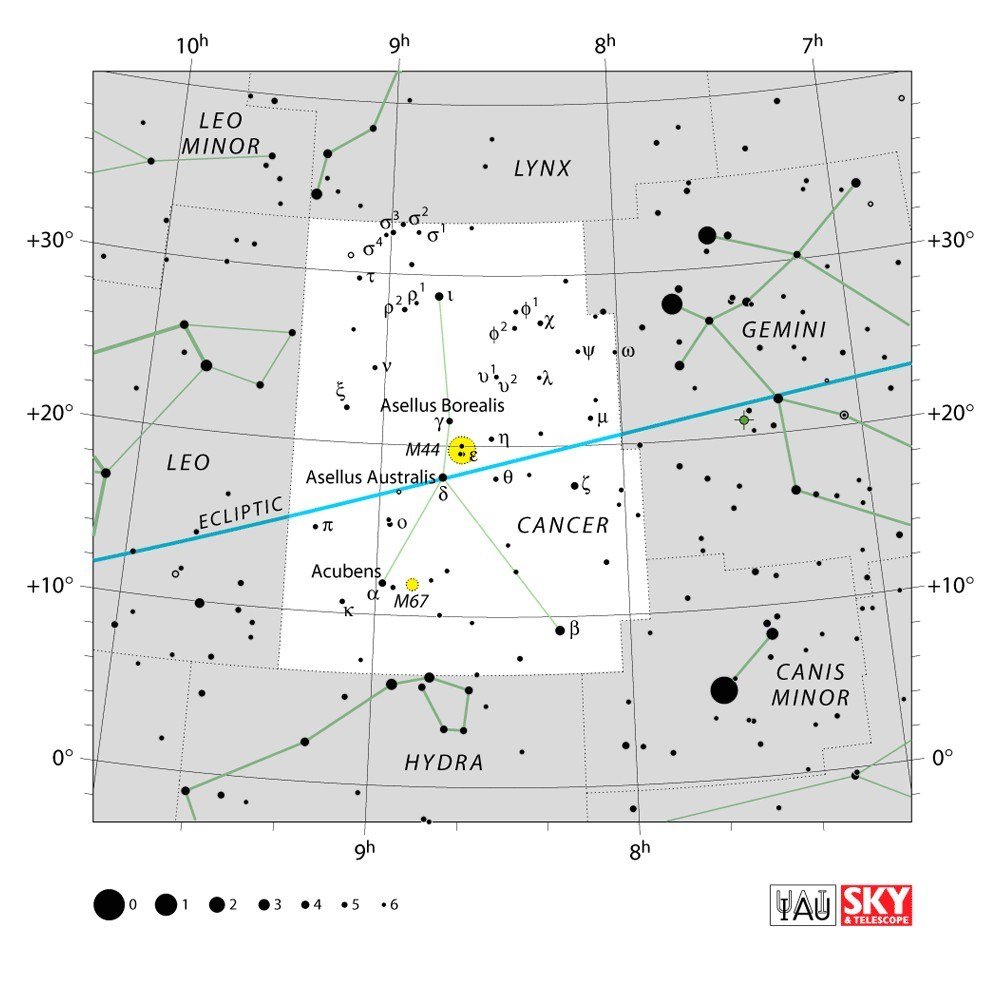 IAU chart of Cancer with the Beehive cluster M44