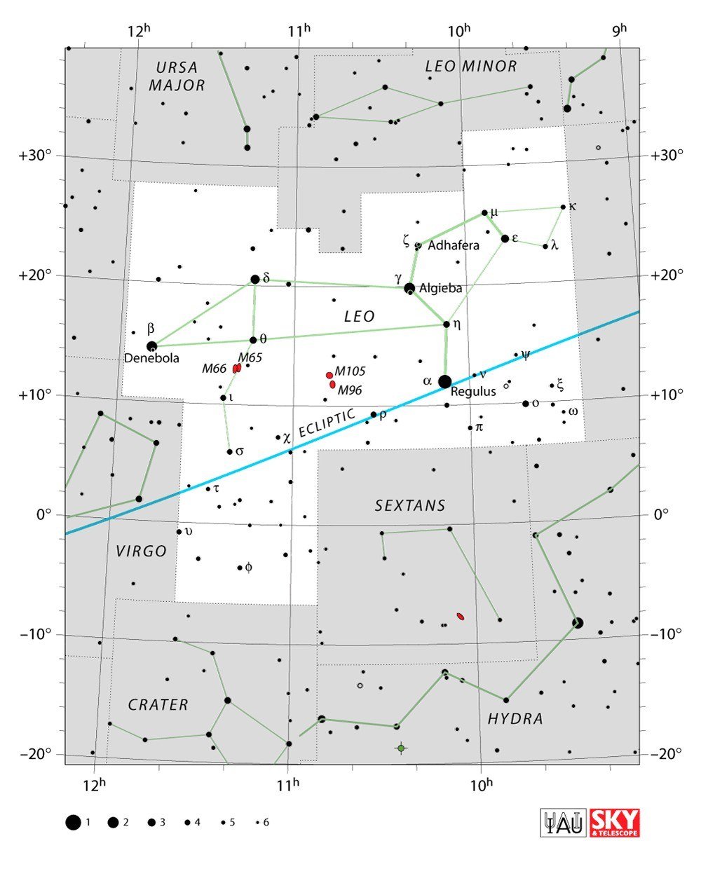 IAU chart of Leo with Regulus and Denebola
