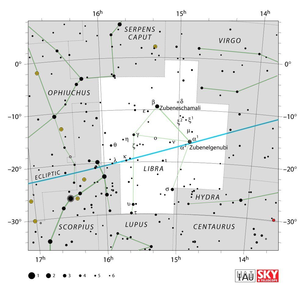 IAU chart of Libra with Zubenelgenubi and Zubeneschamali